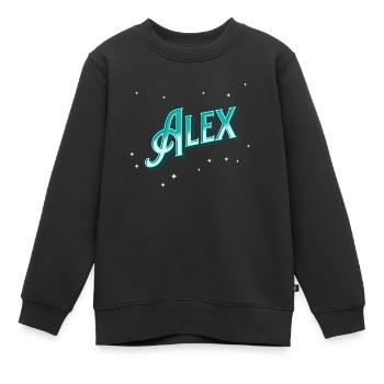 Alex's name personalized - Kids Premium Organic Sweatshirt - black - Front - AI Model Kid Female (0cm)