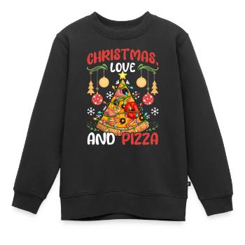 Pizza Junk Food lustiger Spruch Weihnachten, Liebe - Kinder Premium Organic Sweatshirt - Schwarz - Vorne - AI Model Kid Female (0cm)