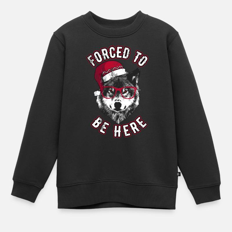 Forced to be here - Grumpy Christmas Wolf - Kids Premium Organic Sweatshirt - black