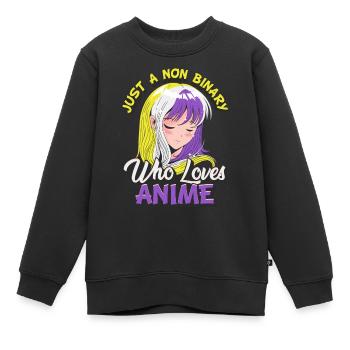 Fille d’anime non-binaire Juste un non-binaire, - Sweat Premium enfant bio - noir - Devant - AI Model Kid Female (0cm)