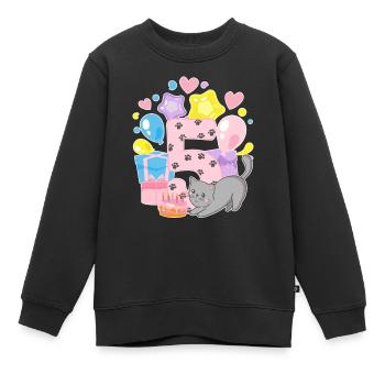 Chemise d’anniversaire Chaton enfin fille de 5 ans - Sweat Premium enfant bio - noir - Devant - AI Model Kid Female (0cm)