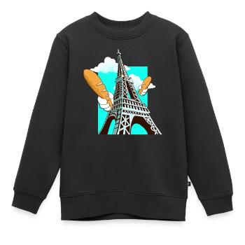 Lustiger Eiffelturm Französisches Brot Baguette - Kinder Premium Organic Sweatshirt - Schwarz - Vorne - AI Model Kid Female (0cm)