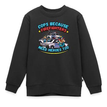 Les flics parce que les pompiers ont aussi besoin de héros - Sweat Premium enfant bio - noir - Devant - AI Model Kid Female (0cm)