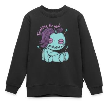 Poupée vaudou zombie en pensant à vous! Halloween- - Sweat Premium enfant bio - noir - Devant - AI Model Kid Female (0cm)