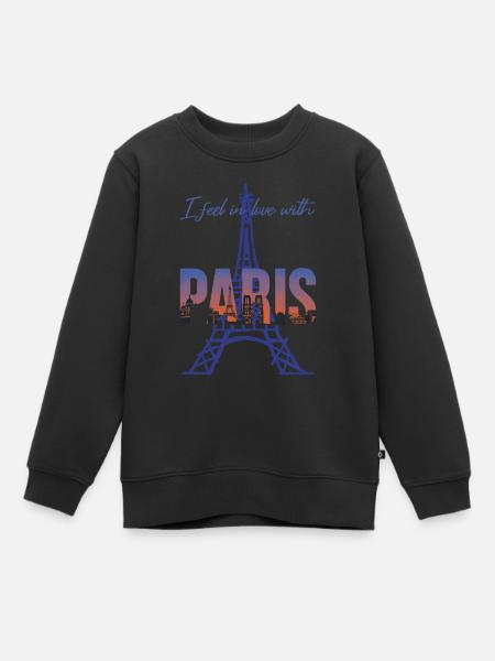Tour Eiffel J’adore Paris Bonjour de France - Sweat Premium enfant bio - noir