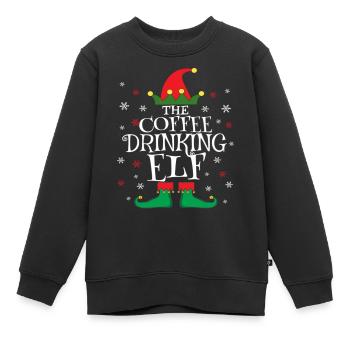 Famille Elfe buveur de café Matching Noël - Sweat Premium enfant bio - noir - Devant - AI Model Kid Female (0cm)