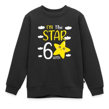 Fille d’anniversaire de 6 ans à The Star avec 6 - Sweat Premium enfant bio - noir - Devant - AI Model Kid Female (0cm)