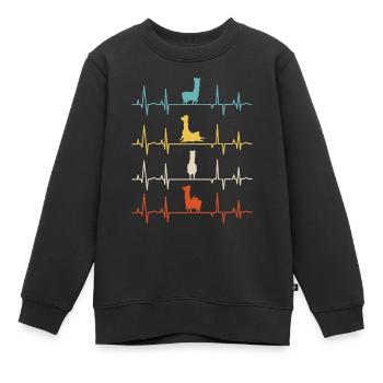 Alpagas Mammifères LLamas Alpaga Heartbeat - Sweat Premium enfant bio - noir - Devant - AI Model Kid Female (0cm)