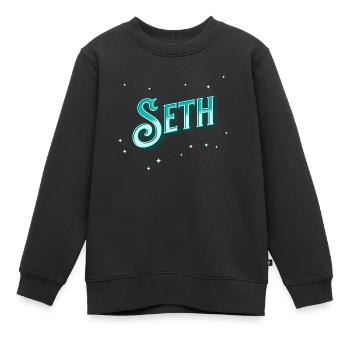 Nom Seth personnalisé - Sweat Premium enfant bio - noir - Devant - AI Model Kid Female (0cm)