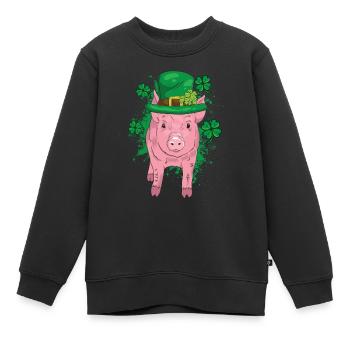 Trèfle Cochon chanceux - Sweat Premium enfant bio - noir - Devant - AI Model Kid Female (0cm)