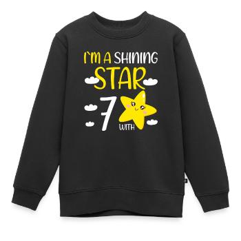 Cadeau de fille d’anniversaire de 7 ans dans une étoile brillante - Sweat Premium enfant bio - noir - Devant - AI Model Kid Female (0cm)