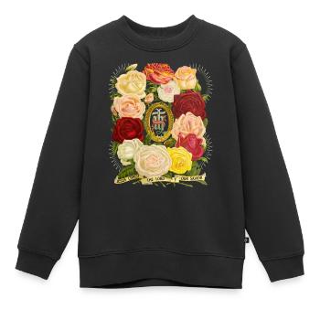 IHS Jesus Jesus Christus vintage-Rosenmotiv Spruch - Kinder Premium Organic Sweatshirt - Schwarz - Vorne - AI Model Kid Female (0cm)