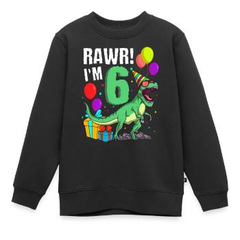6th birthday I am 6 years T-Rex dinosaur - Kids Premium Organic Sweatshirt - black - Front - AI Model Kid Female (0cm)
