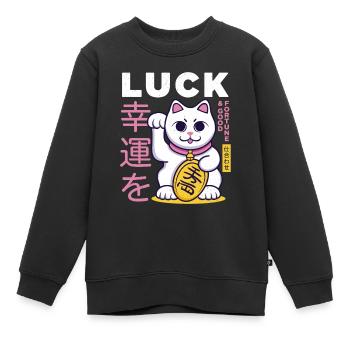 Lucky Cat Bonne chance - Sweat Premium enfant bio - noir - Devant - AI Model Kid Female (0cm)