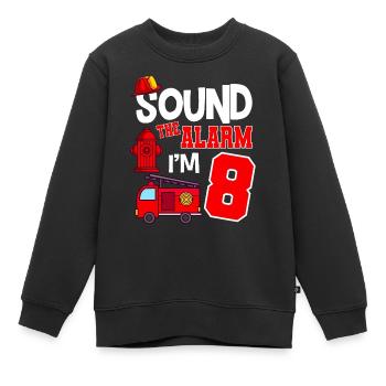 Sonnez l’alarme 8 ans 8e anniversaire des pompiers - Sweat Premium enfant bio - noir - Devant - AI Model Kid Female (0cm)