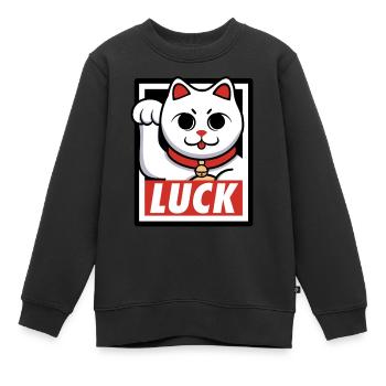 Chat de chance - Sweat Premium enfant bio - noir - Devant - AI Model Kid Female (0cm)