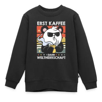 Großer Panda Pandabär Kaffee-Sonnenbrille - Kinder Premium Organic Sweatshirt - Schwarz - Vorne - AI Model Kid Female (0cm)