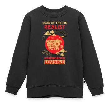 Schwein Chinesisches Tierkreiszeichen - Kinder Premium Organic Sweatshirt - Schwarz - Vorne - AI Model Kid Female (0cm)