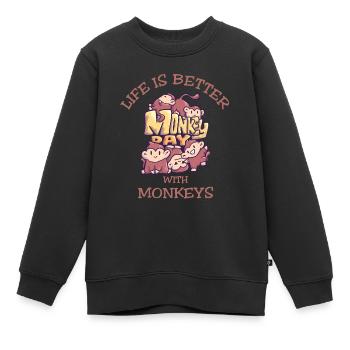 Affenspruch Life Is Better With Monkeys - Kinder Premium Organic Sweatshirt - Schwarz - Vorne - AI Model Kid Female (0cm)
