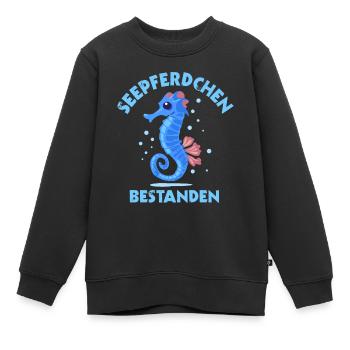 Insigne d’hippocampe Insigne de natation - Sweat Premium enfant bio - noir - Devant - AI Model Kid Female (0cm)
