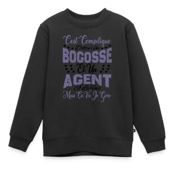 c'est compliqué d'être un Bogosse et un Agent. - Sweat Premium enfant bio - noir - Devant - AI Model Kid Female (0cm)