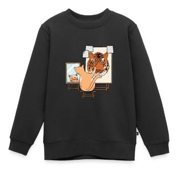 Bildende Kunst Katze Malen Gemälde - Kinder Premium Organic Sweatshirt - Schwarz - Vorne - AI Model Kid Female (0cm)