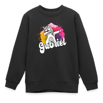 GABRIEL - Schöner Jungen Name mit Coolem Einhorn - Kinder Premium Organic Sweatshirt - Schwarz - Vorne - AI Model Kid Female (0cm)