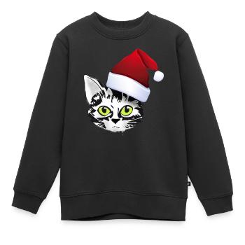 chat noël noël père noël chat mignon mignon lol - Sweat Premium enfant bio - noir - Devant - AI Model Kid Female (0cm)
