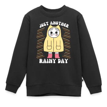 Chat avec imperméable et bottes en caoutchouc, disant - Sweat Premium enfant bio - noir - Devant - AI Model Kid Female (0cm)