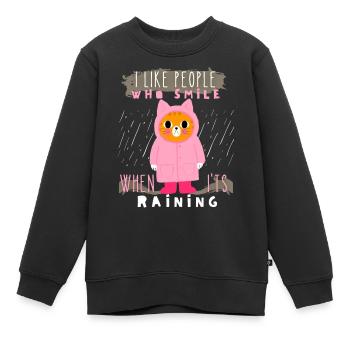 Katze im Regen, Regenmantel, Gummistiefel, Spruch - Kinder Premium Organic Sweatshirt - Schwarz - Vorne - AI Model Kid Female (0cm)