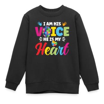 Je suis sa voix, il est mon cœur - Sweat Premium enfant bio - noir - Devant - AI Model Kid Female (0cm)