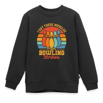 J’ai obtenu ces muscles du jeu d’équipe Bowling Strikes - Sweat Premium enfant bio - noir - Devant - AI Model Kid Female (0cm)
