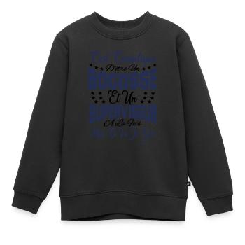c'est compliqué être un Bogosse et un Superviseur. - Sweat Premium enfant bio - noir - Devant - AI Model Kid Female (0cm)