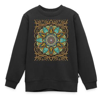 Mandala Design, Mandala 3D, Arabesque Vintage - Sweat Premium enfant bio - noir - Devant - AI Model Kid Female (0cm)