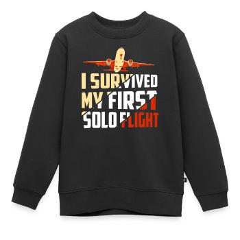 J’ai survécu à mon premier vol aérien en solo - Sweat Premium enfant bio - noir - Devant - AI Model Kid Female (0cm)
