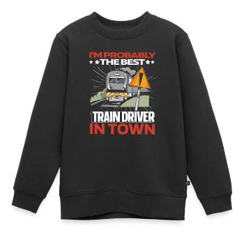Conducteur de train Lustig - Sweat Premium enfant bio - noir - Devant - AI Model Kid Female (0cm)