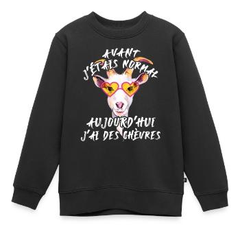 Avant j'étais normal, aujourd'hui j'ai des chèvres - Sweat Premium enfant bio - noir - Devant - AI Model Kid Female (0cm)