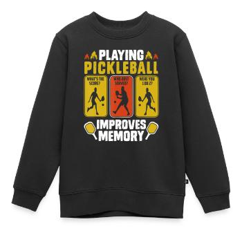 Jouer au Pickleball améliore la mémoire Funny Picklebal - Sweat Premium enfant bio - noir - Devant - AI Model Kid Female (0cm)