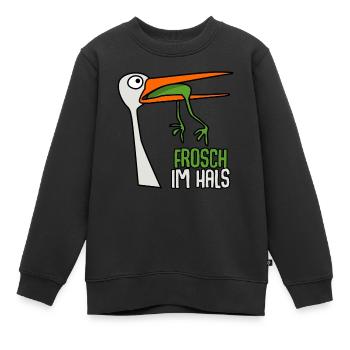 Storch mit Frosch im Hals - Kinder Premium Organic Sweatshirt - Schwarz - Vorne - AI Model Kid Female (0cm)