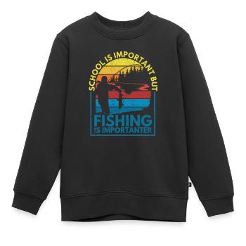 Vintage Schule ist wichtig, aber Angeln ist wicht - Kinder Premium Organic Sweatshirt - Schwarz - Vorne - AI Model Kid Female (0cm)