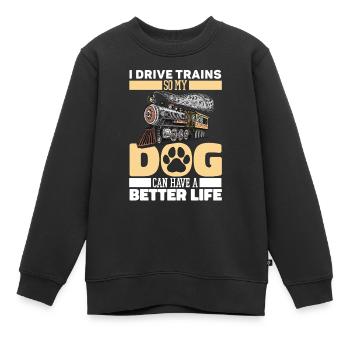 Conducteur de locomotive chien conducteur de train - Sweat Premium enfant bio - noir - Devant - AI Model Kid Female (0cm)