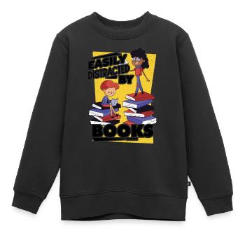 Facilement distrait par les livres - Sweat Premium enfant bio - noir - Devant - AI Model Kid Female (0cm)