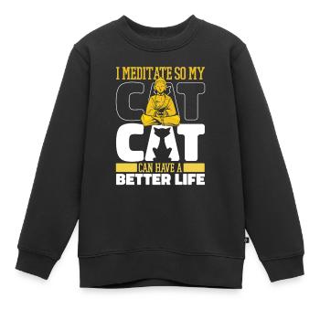 Meditation Meditieren Katze - Kinder Premium Organic Sweatshirt - Schwarz - Vorne - AI Model Kid Female (0cm)