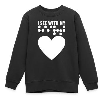 Déficience visuelle aveugle - Sweat Premium enfant bio - noir - Devant - AI Model Kid Female (0cm)