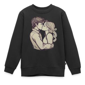 Joli baiser de couple - Sweat Premium enfant bio - noir - Devant - AI Model Kid Female (0cm)