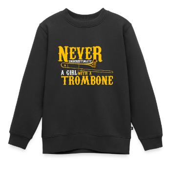 Lustiges Zitatspiel Unterschätze niemals ein Mädchen mit einem - Kinder Premium Organic Sweatshirt - Schwarz - Vorne - AI Model Kid Female (0cm)