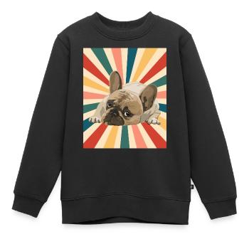 Mignon Français Bulldog Dog Race 80s 90s Style Rétro - Sweat Premium enfant bio - noir - Devant - AI Model Kid Female (0cm)