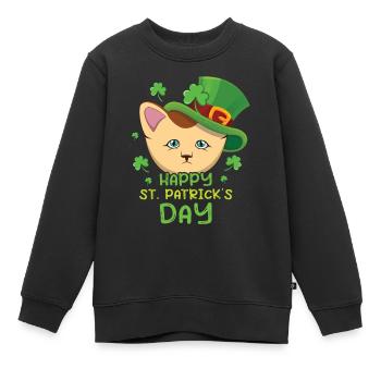 Kawaii Cat Happy Saint Patrick Day - Kinder Premium Organic Sweatshirt - Schwarz - Vorne - AI Model Kid Female (0cm)