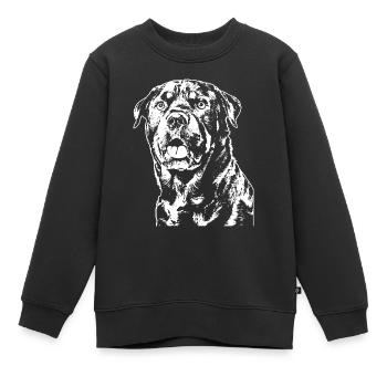 A Rottweiler in the typical logo design style. - Kids Premium Organic Sweatshirt - black - Front - AI Model Kid Female (0cm)