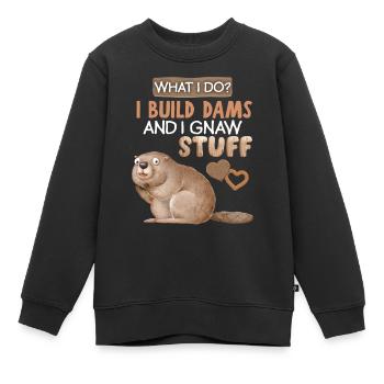 Drôle de castor, dison de castor, jeu de mots, jeu de mots - Sweat Premium enfant bio - noir - Devant - AI Model Kid Female (0cm)